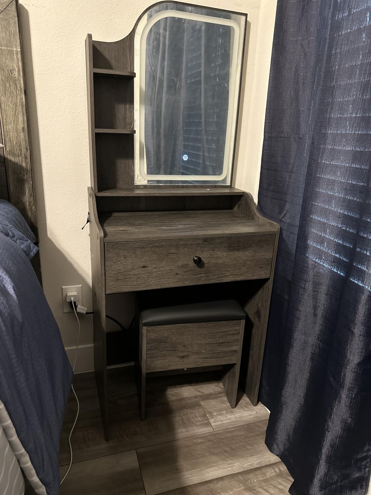 LIKIMIO Small Vanity Desk with Mirror Lights and Storage Stool customer photo 2