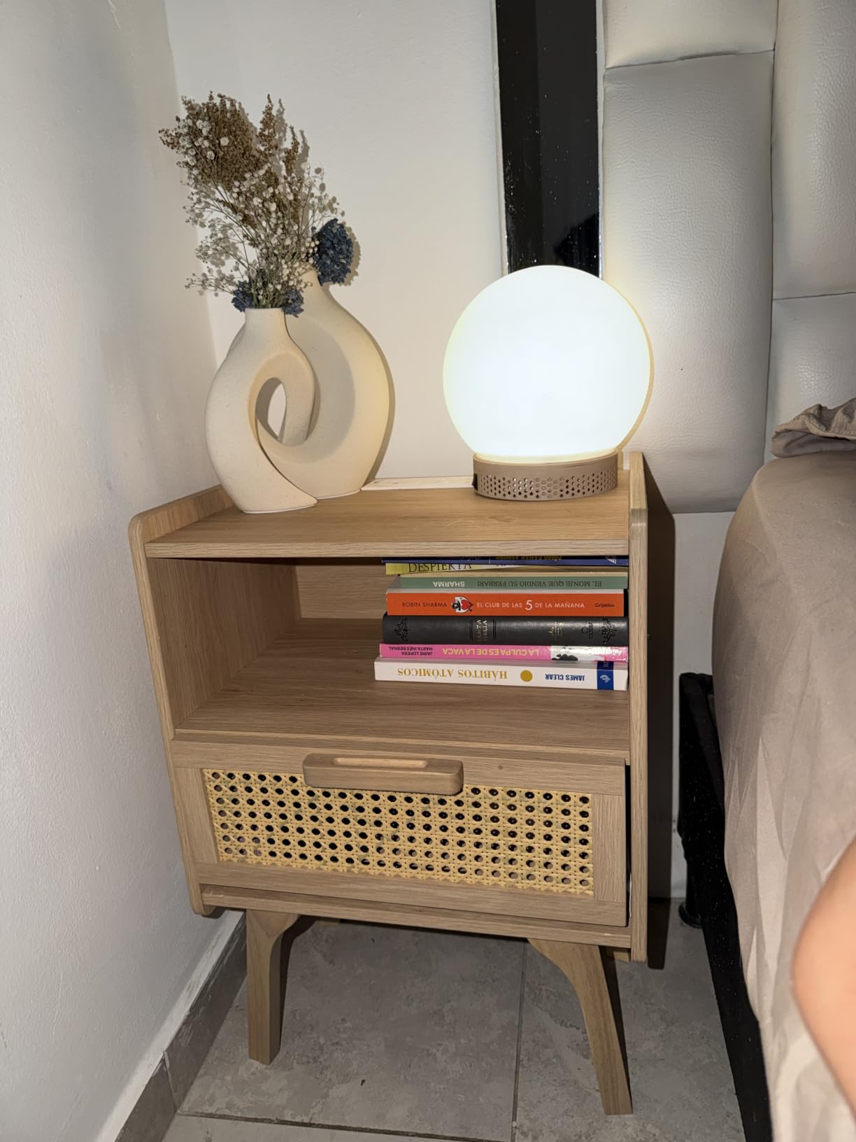 Lerliuo Rattan Nightstand with Charging Station, Boho Night Stand customer photo 2