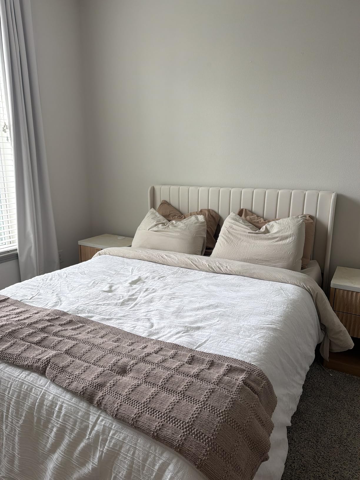 Yaheetech Queen Bed Frame with Headboard, Ivory Channel-Tufted Platform customer photo 2