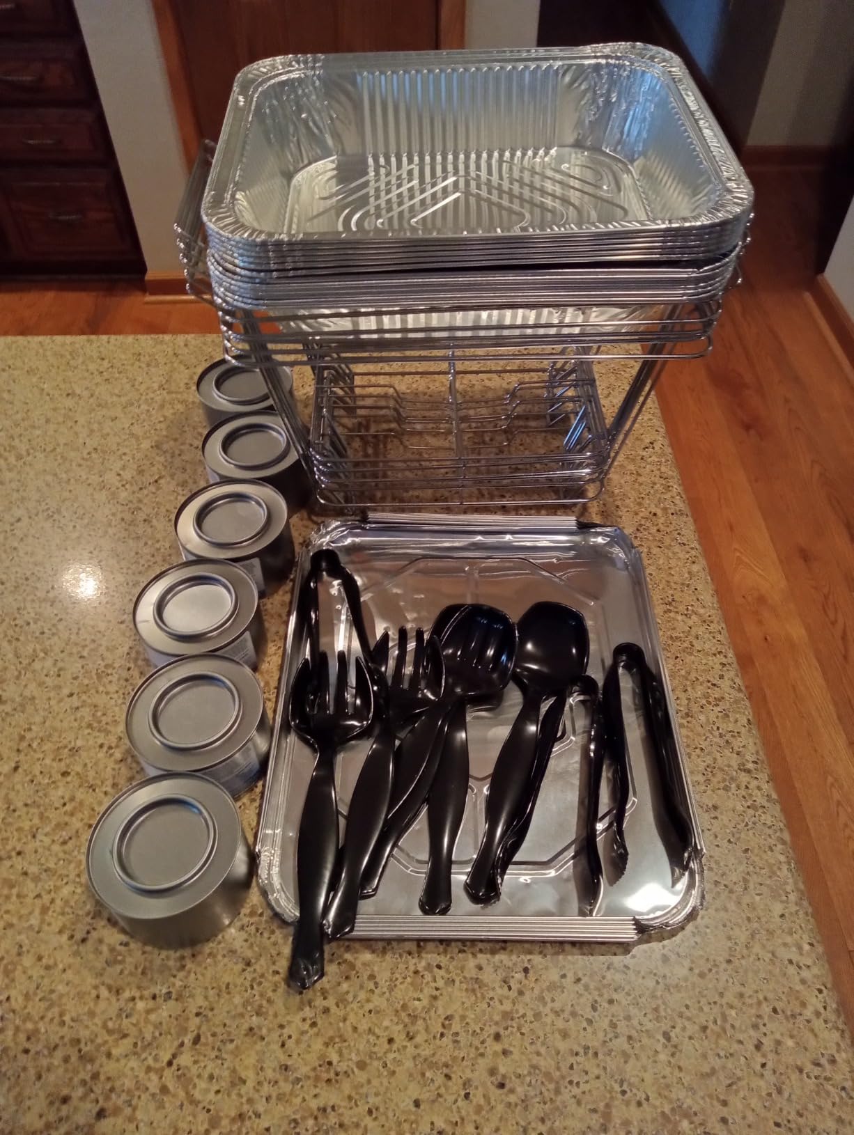 Disposable Chafing Dish Buffet Set, 33 Piece of Chafing Servers with Food Warmers, Covers, Full-Size Food Pans, Water Trays, Serving Utensils, Foil Lids and 4Hr Fuel Cans for Parties, Catering customer photo 1