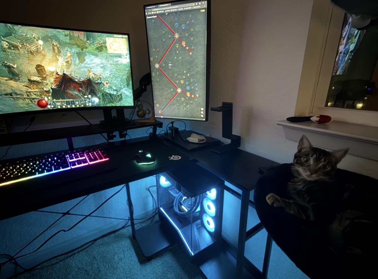 ODK 58 Inch L Shaped Gaming Desk with LED Lights, Power Outlets, Black customer photo 1