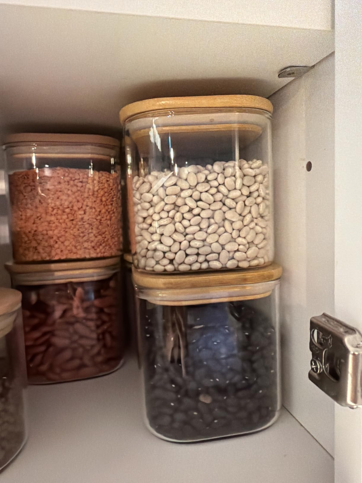 Liuruiyu 6 Pack Glass Food Storage Jars 37 oz,Glass Storage Containers Clear Glass Food Canister with Bamboo Lid Airtight For Serving Tea, Coffee, Flour, Sugar, Candy, Cookie, Spice and More (Square) customer photo 2