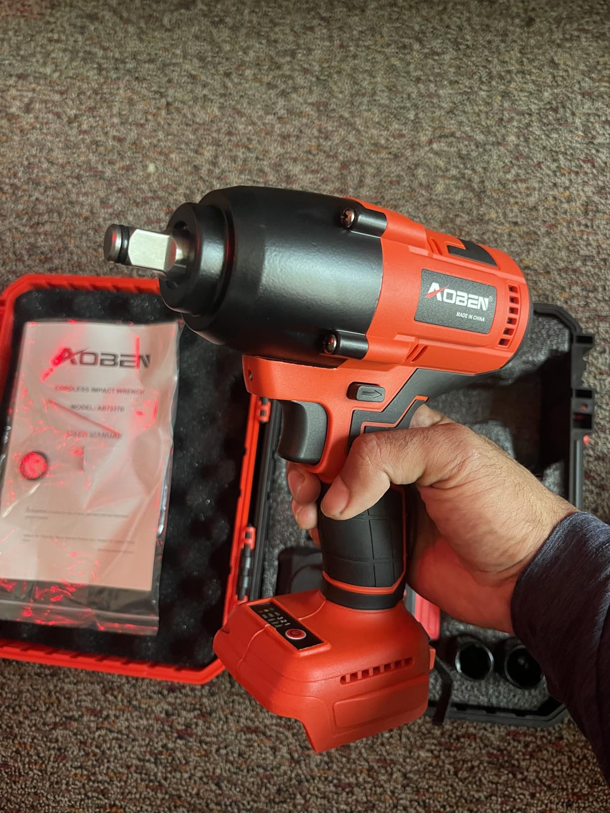 AOBEN Cordless Impact Wrench 1/2 Inch, Power Impact Gun Kit, Max 600N. M/450Ft-lbs High Torque Electric Impact Driver for Car RV Tire, 4.0Ah Battery, Charger, 6 Sockets & Storage Tool Case customer photo 1