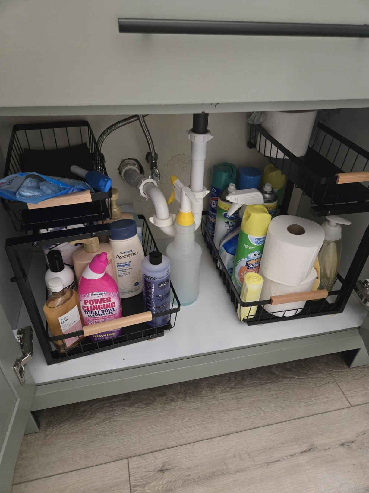 Kitstorack Under Sink Organizer, 2 Tier Under the Sink Storage, Slide out Pull out Cabinet Organizer Shelf, Metal Sliding Drawer for Kitchen Bathroom Pantry Closet Organization Rack, Black, 2 Pack customer photo 2