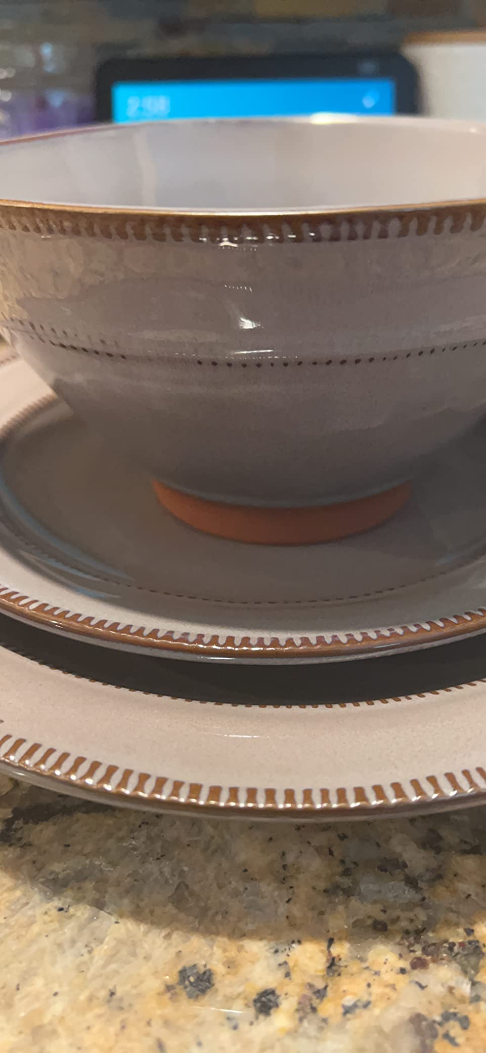 Gibson Elite Kings Road Double Plates and Bowl Organic Round Porcelain Dinnerware Set - Matte Black w/Gold Rim customer photo 2