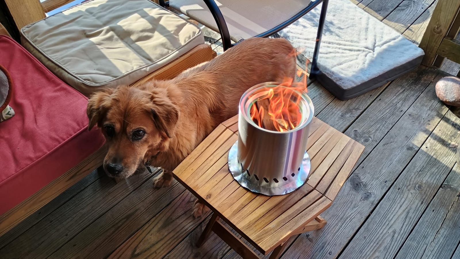 9.7 x 7.1 Inch Tabletop Fire Pit by AmazStove, Low Smoke Camping Stove for Outdoor Safe Burning Firepits, Fueled Pellets or Wood, Travel Bag Included (Silver, 9.7 x 7.1 INCH) customer photo 1