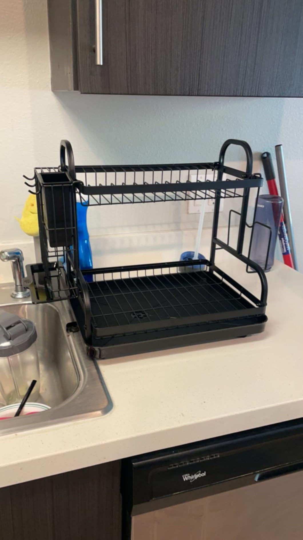 Sakugi 2-Tier Dish Drying Rack - Stainless Steel Dish Rack with Cutlery & Utensil Holders for Kitchen Counter, Sink Organization and Storage for Small Family, 15