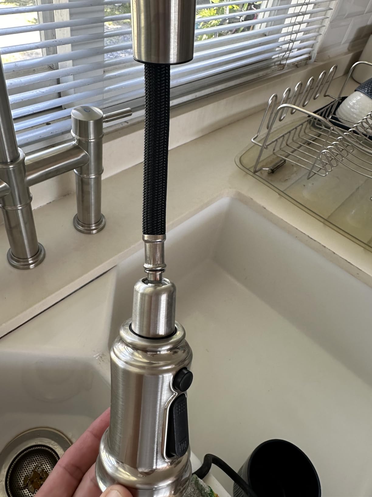 Bridge Faucet for Kitchen Sink: iVIGA Black Farmhouse 3 Hole Kitchen Faucet with Pull Down Sprayer (3 Spray Modes) - 2 Handle High Arc Brass Faucet with 360° Swivel, with Supply Lines customer photo 2