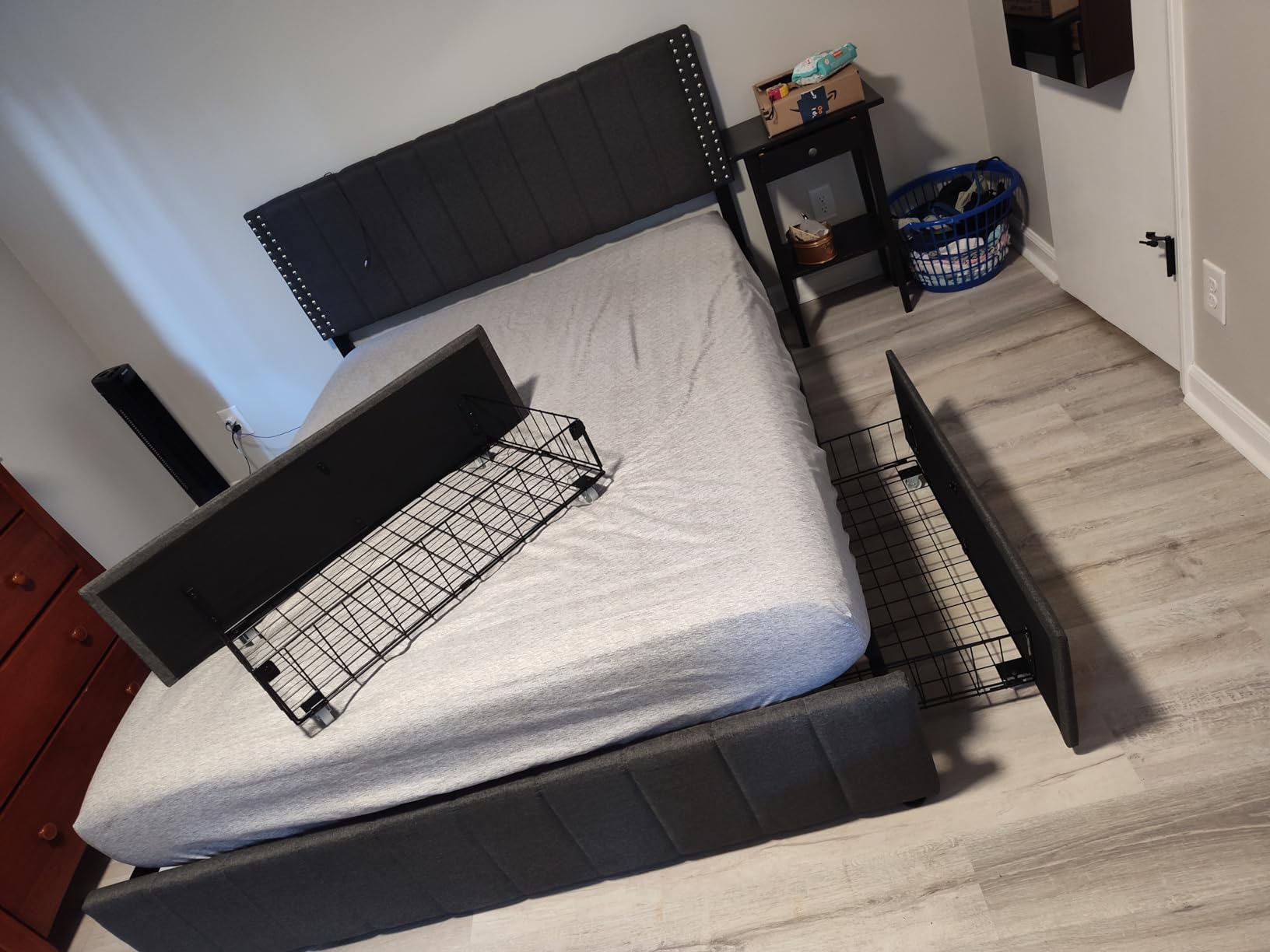 Gizoon Upholstered Full Bed Frame with 4 Storage Drawers, Headboard Adjustable, Noise Free, Wooden Slats Support, Fits 6” to 12” Mattress, No Box Spring Needed customer photo 1