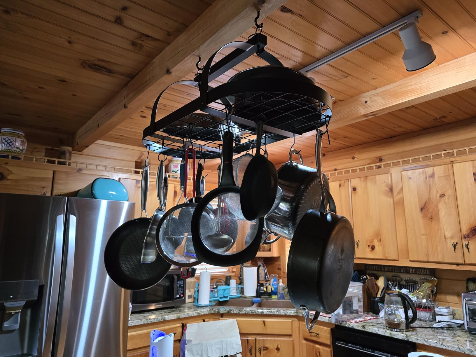 KES 48 Inch Large Hanging Pot Rack, Heavy Duty Oval Pot and Pan Hanging Rack Ceiling Mount, Pot Pan Hangers for Kitchen with 20 Hooks, Matte Black, (For 16