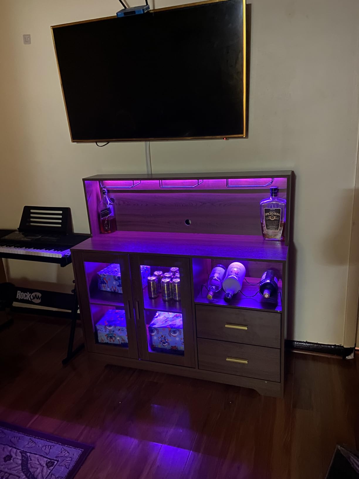 Bar Cabinet for Home with LED Light,Coffee Bar Cabinet w/ Wine & Glass Rack customer photo 1