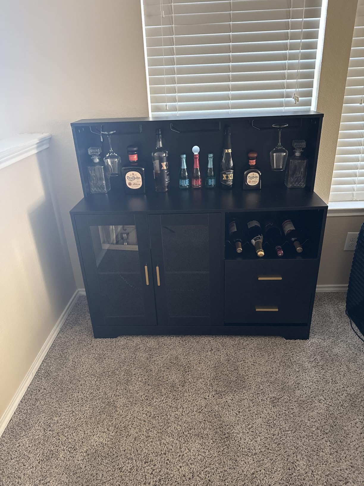 Bar Cabinet for Home with LED Light,Coffee Bar Cabinet w/ Wine & Glass Rack customer photo 2