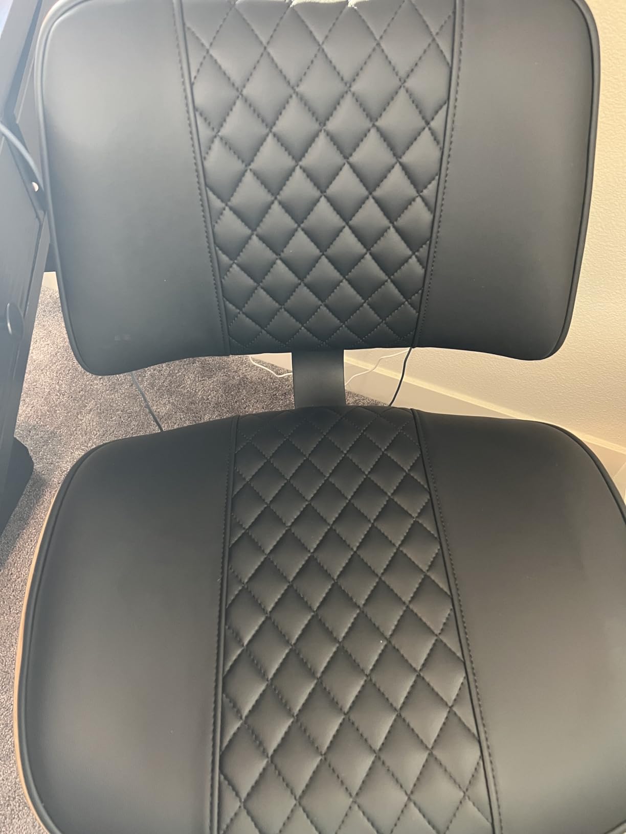 Home Office Chair No Arms with Wheels, Mid Back Walnut Style,Beige customer photo 1