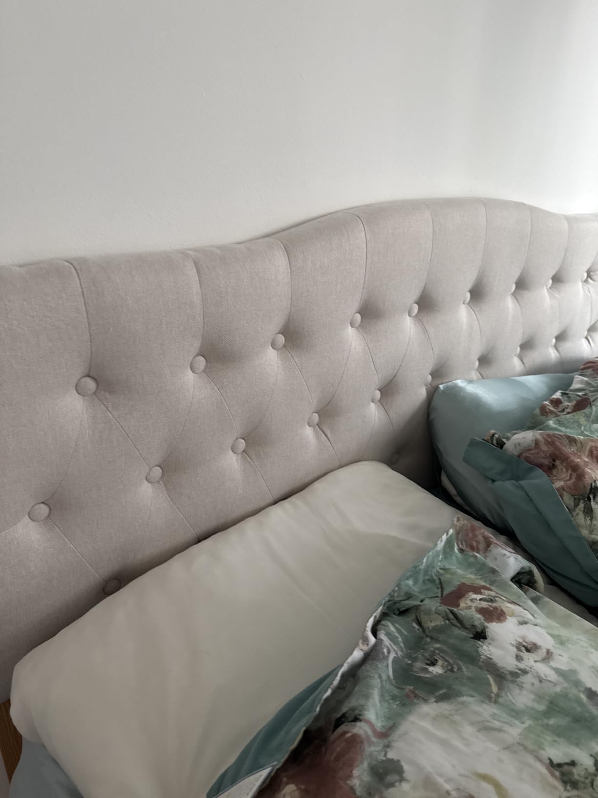 Tufted Headboard Queen Size, Solid Wood Adjustable Height Head Board, Beige customer photo 2