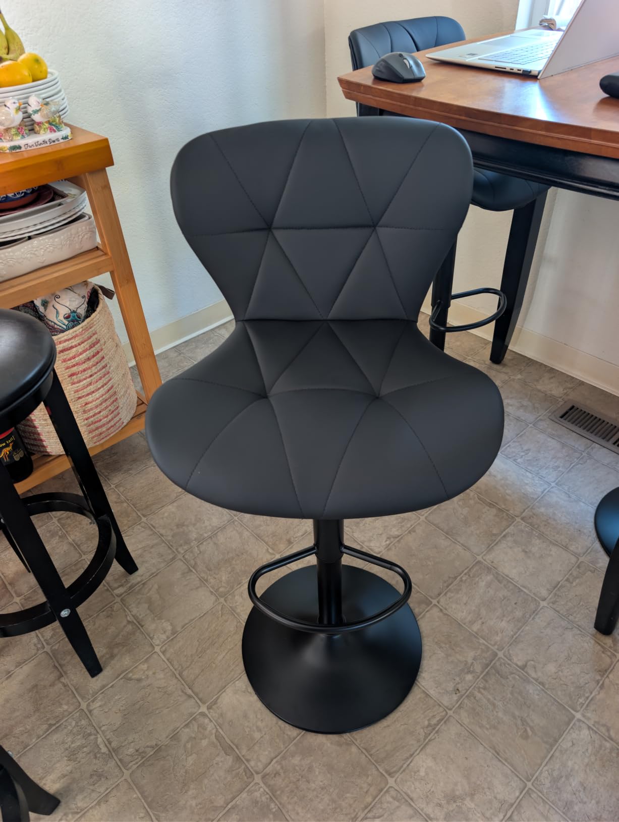 Nalupatio Modern Bar Stools Set of 2, Adjustable Faux Leather Upholstered Swivel Bar Stools, Counter Height Bar Chairs with Back for Kitchen Island, Black customer photo 2