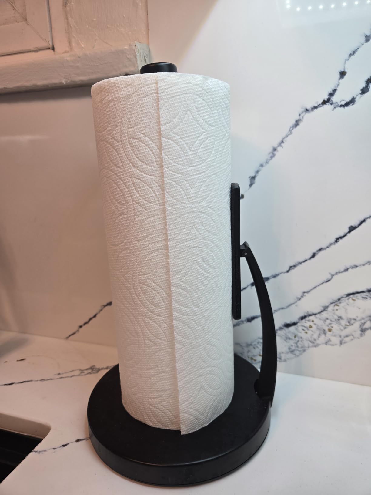 VEHHE Black Paper Towel Holder Countertop, Spring Activated Arm, Damping customer photo 1