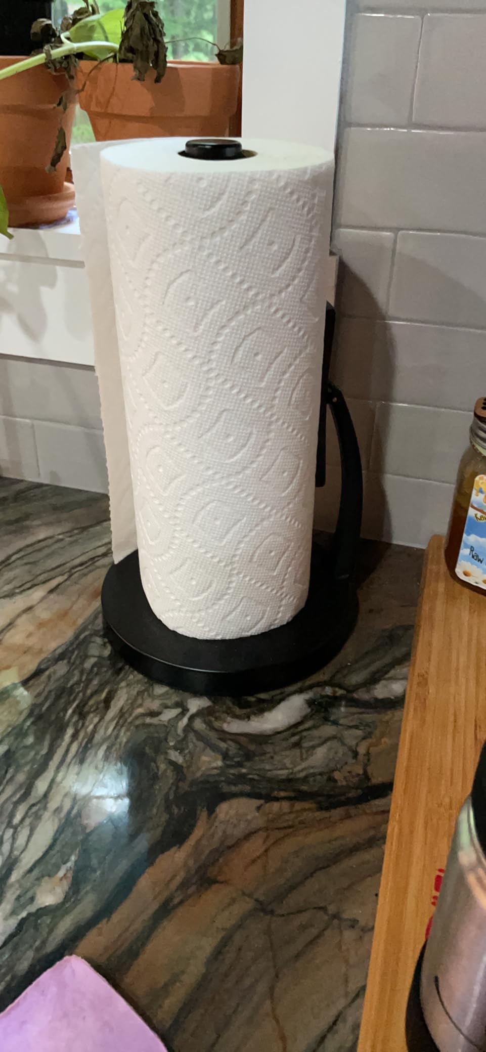 VEHHE Black Paper Towel Holder Countertop, Spring Activated Arm, Damping customer photo 2