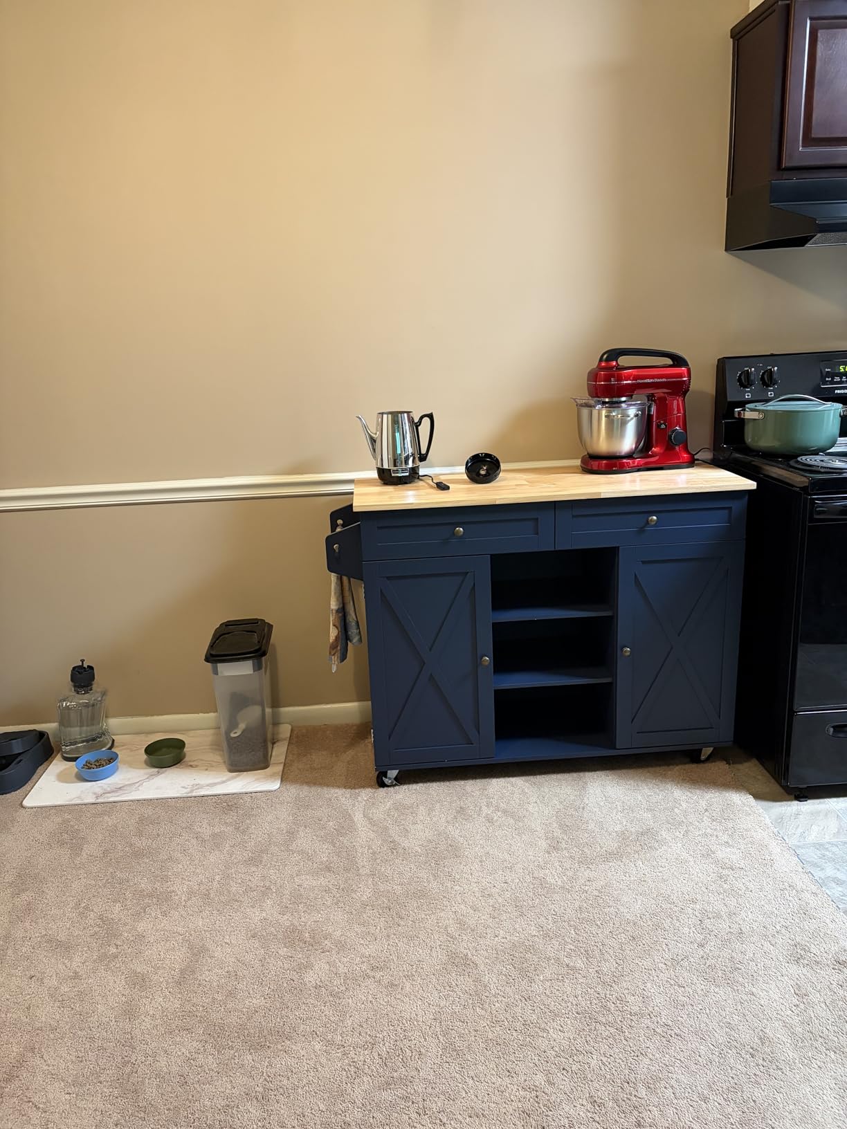 HLR Farmhouse Kitchen Island On Wheels, Teal Green customer photo 1