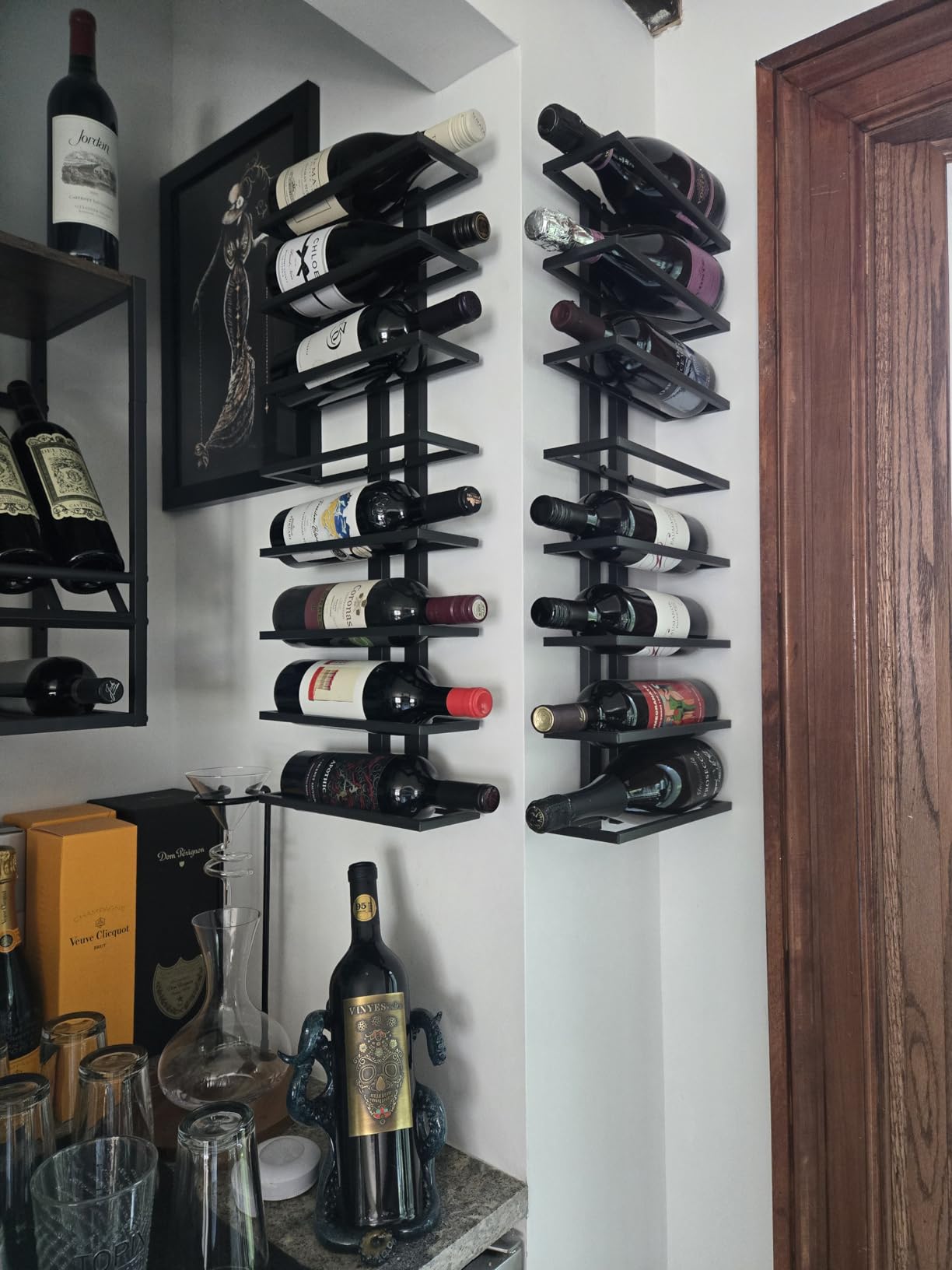 Hoctieon 8 Tier Wall Mount Wine Rack, Wall Racks for Wine Bottles Display and Storage, Hanging Bottle Organizer for Living Room, Kitchen, Wine Cellar, Bar, Black customer photo 2