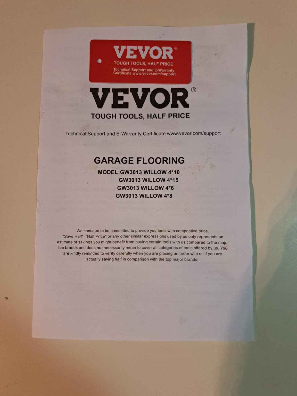 VEVOR Diamond-Plate Rubber Flooring Roll, 3 mm x 4 ft x 10 ft Garage Floor Mat, SBR, Easy to Clean, Diamond Plate Rubber Mat for Under Cars, Garage Industry Gym, Black customer photo 2