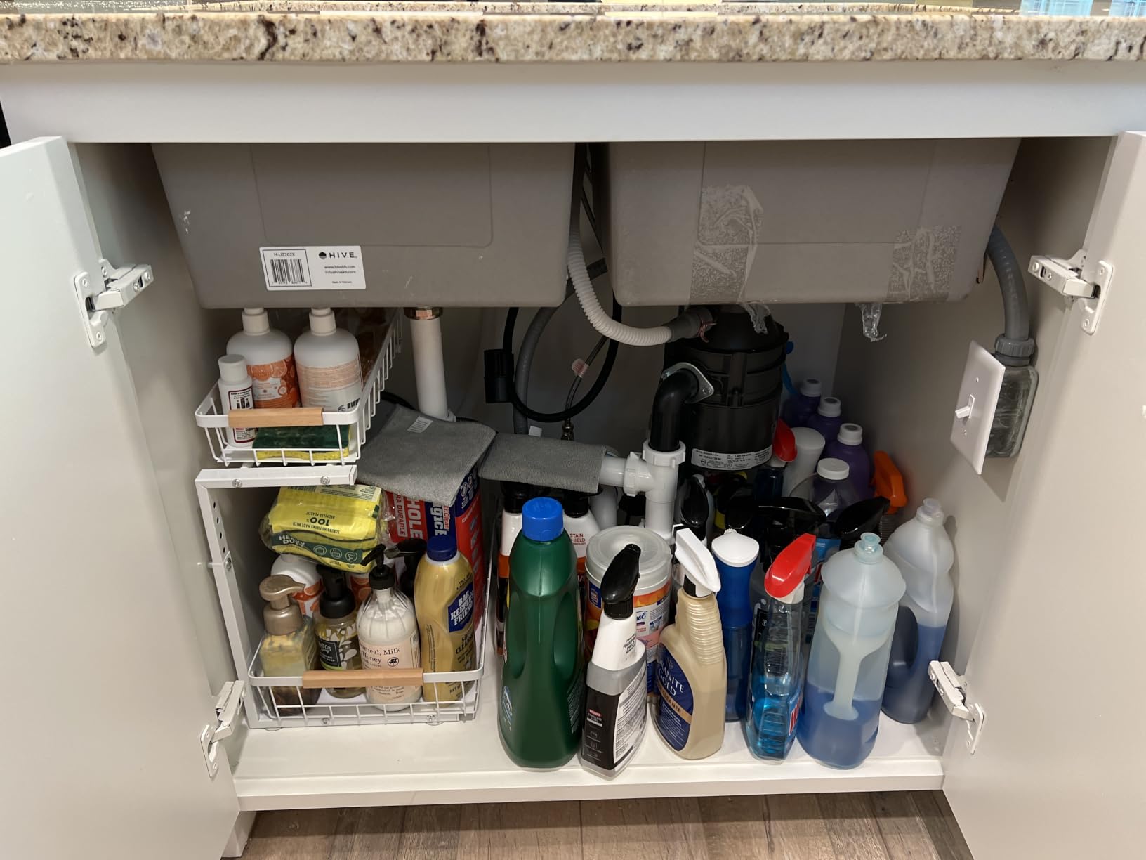 PXRACK Under Sink Organizer, Adjustable Height, 2 Tier Pull Out Under Cabinet Organizer, Slide Out Thickened Metal Under Sink Storage for Kitchen Bathroom Laundry Pantry Cabinet, White, Large-2-Pack customer photo 2