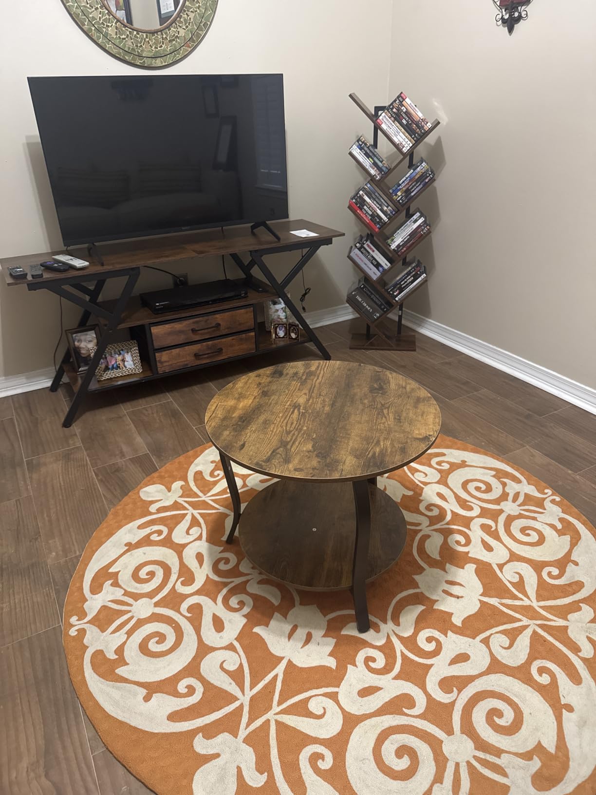 YEAKOO Small Round Coffee Table with Open Storage,23