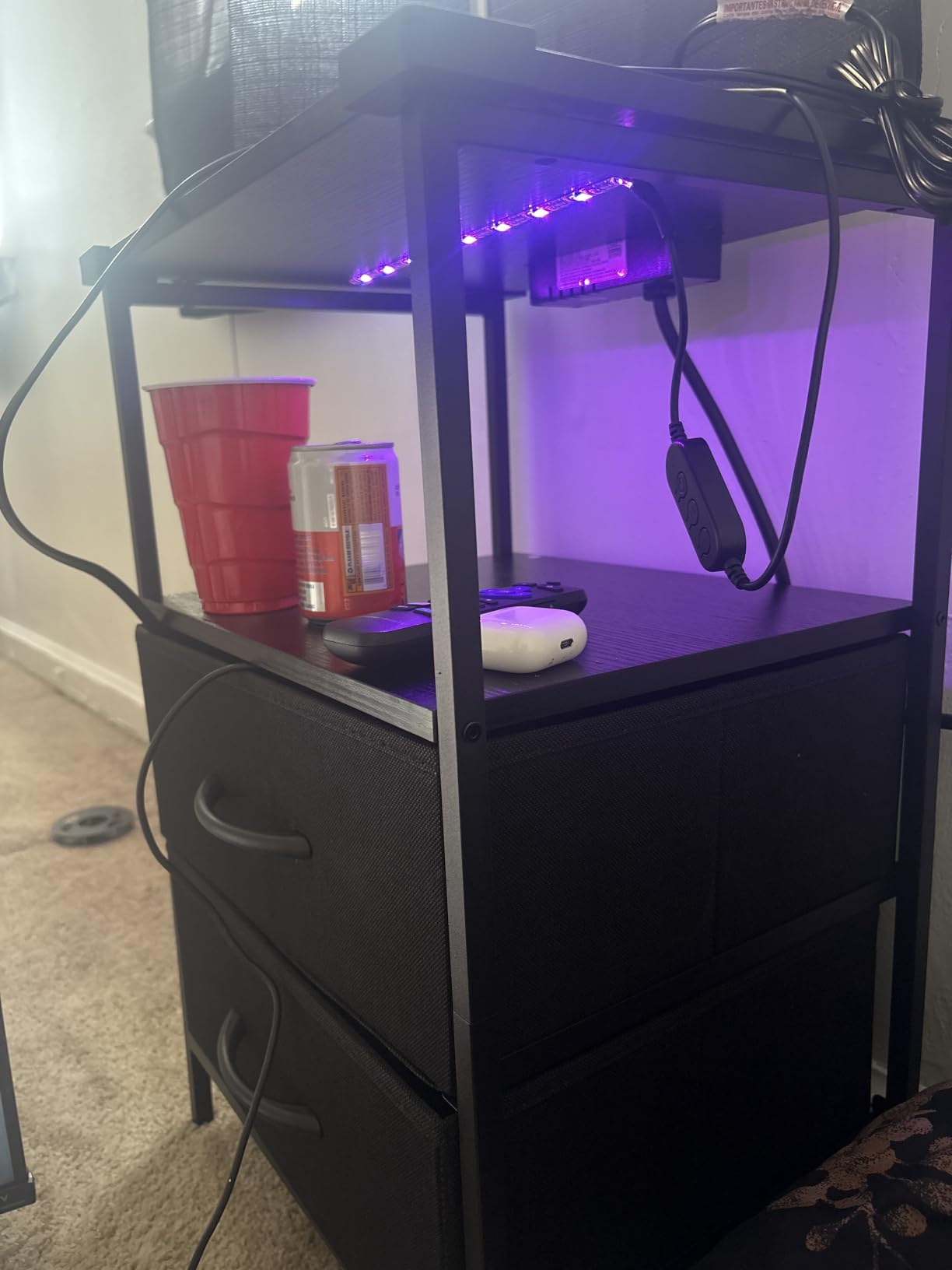 Huuger Night Stand with Charger Station and LED Lights, 2 Drawer Nightstand customer photo 2
