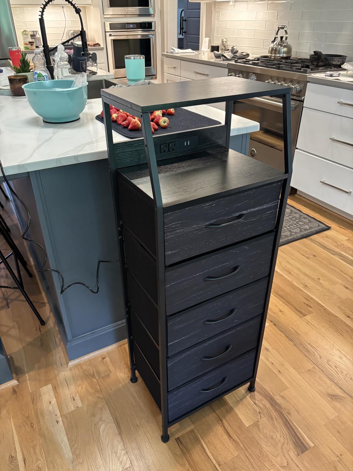 Furnulem Night Stand with Charging Station, 3 Fabric Drawers Bedside Table customer photo 2