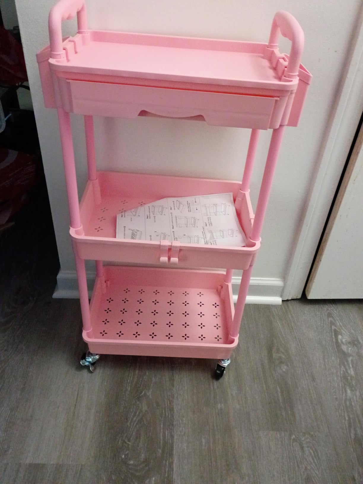 SUNALLY 3 Tier Rolling Cart with Drawer, Craft Storage Cart Organizer,White customer photo 1