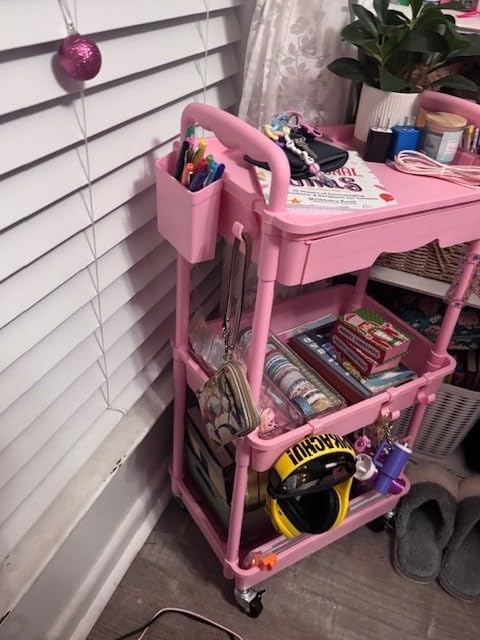 SUNALLY 3 Tier Rolling Cart with Drawer, Craft Storage Cart Organizer,White customer photo 2