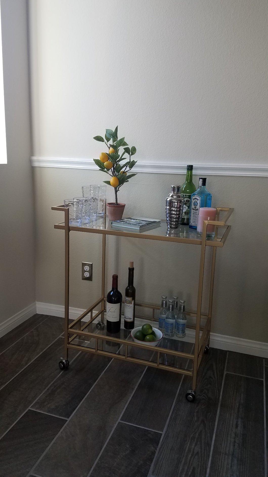 RiteSune Bar Carts for The Home, Gold Bar Cart with 3 Tier Glass Shelves customer photo 2