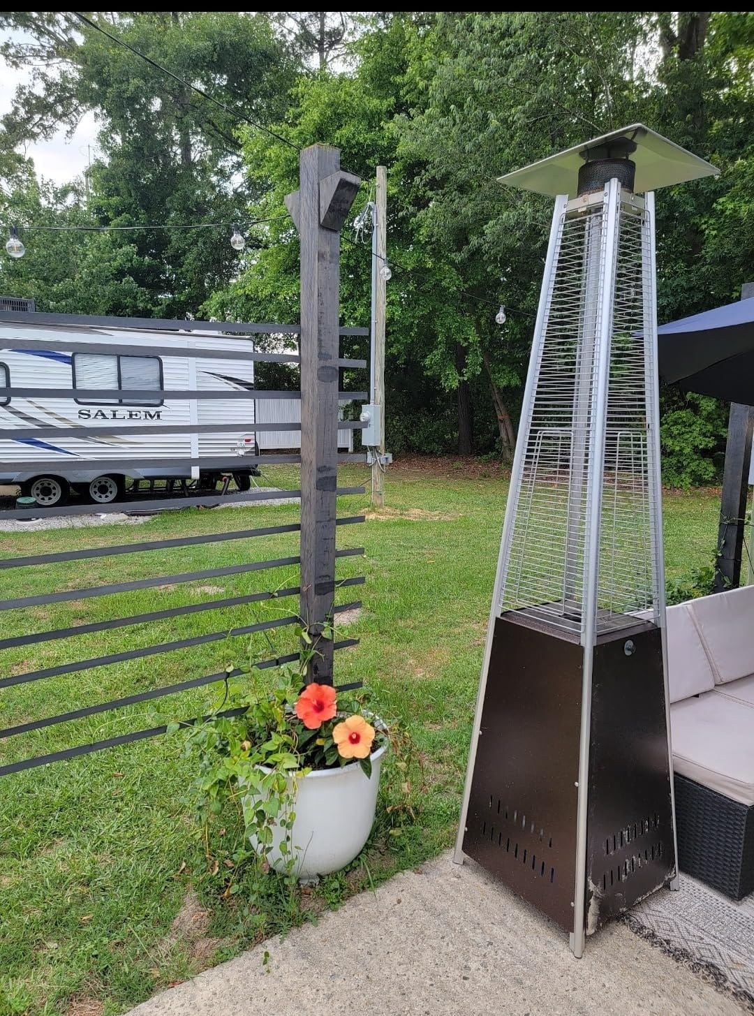 48,000 BTU Flame Pyramid Pool Heater With Cover, Triple Safety Protection Portable Patio Heater with Patio Cover, Warm Glass Tube with Durable Wheels-Black customer photo 2