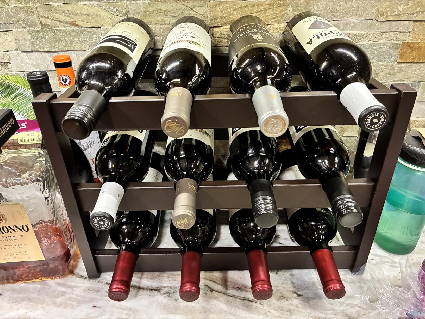 VASMIA Wine Rack Freestanding Floor, 6 Tier Bamboo Wine Storage Shelves with Table Top, 24-Botttle Wine Rack Shelf for Kitchen Bar Dining Room Living Room, Rustic Brown and Black customer photo 2