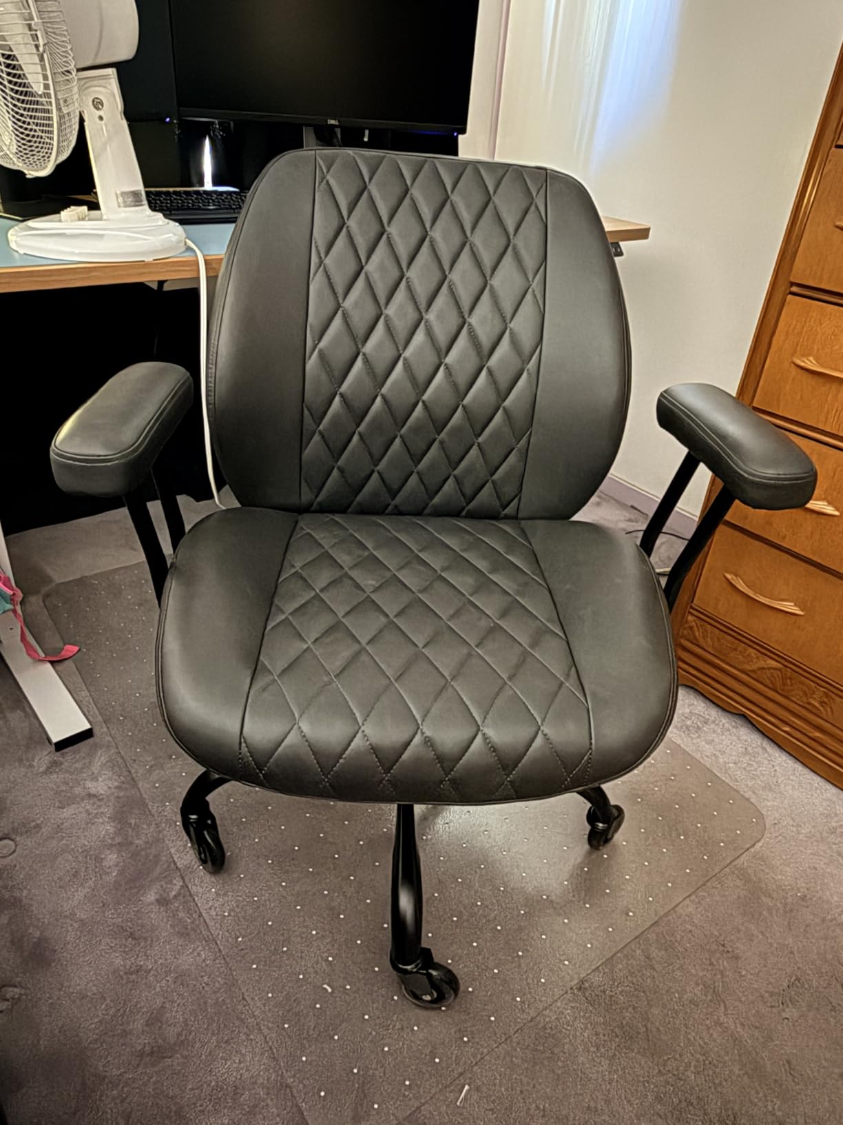 YFO Home Office Desk Chair Office Rubber Casters Ergonomic Computer Chair with Lumbar Support Adjustable Height Rolling Swivel Executive Task Armrests Chair, Black PU customer photo 2