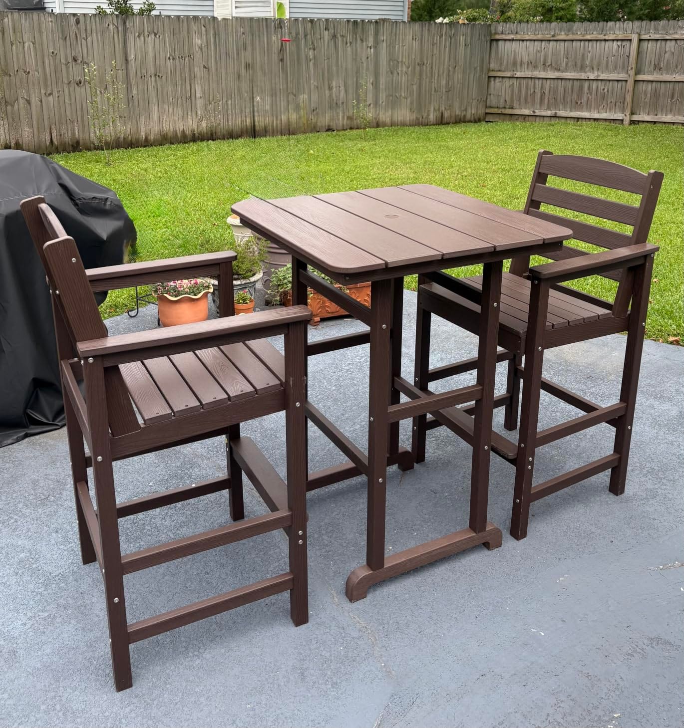 SERWALL 3 Pcs Textilene Bar Height Adirondack Chairs and Table Set, Grey customer photo 2