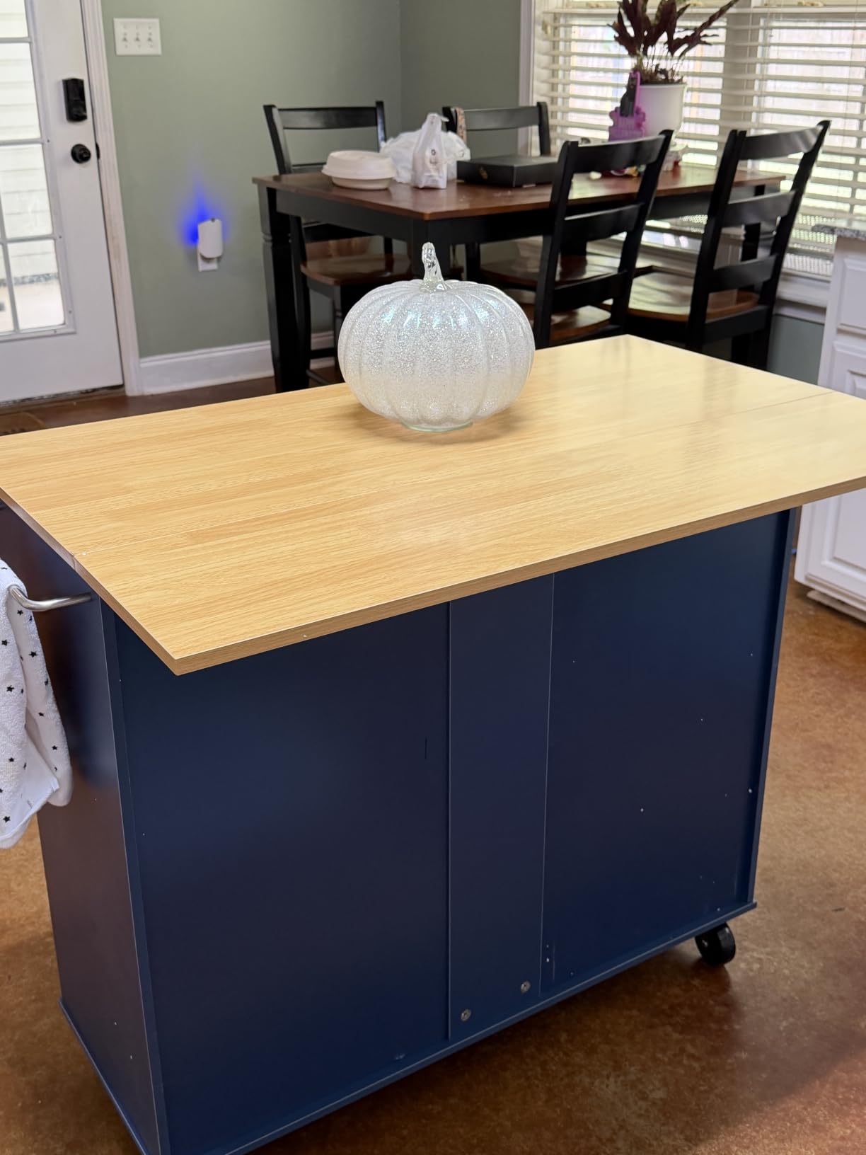 Shintenchi Kitchen Island Cart with Storage,Rolling Kitchen Island Storage Cabinet,Side Table on Wheels with Worktop,3 Open Shelves and 3 Drawers for Kitchen,Dinning Room, Black customer photo 1