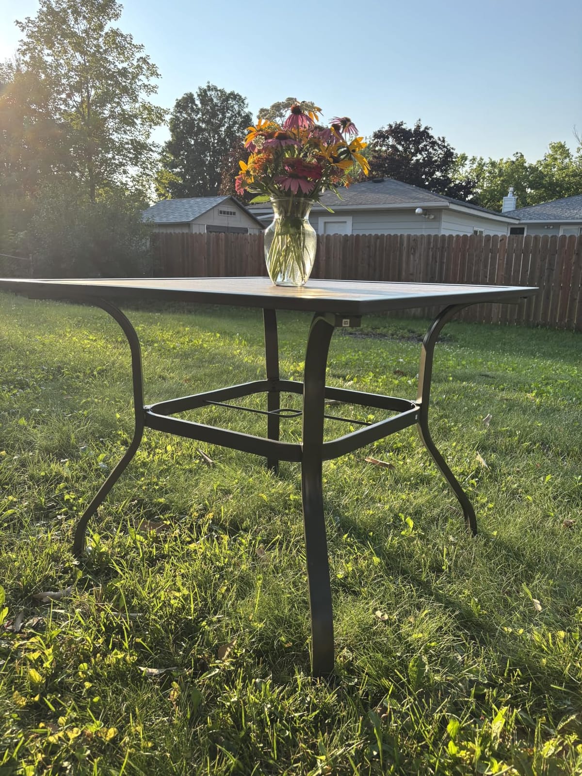 MFSTUDIO Outdoor Dining Table for 6, Long Metal Table w/Umbrella Hole customer photo 2
