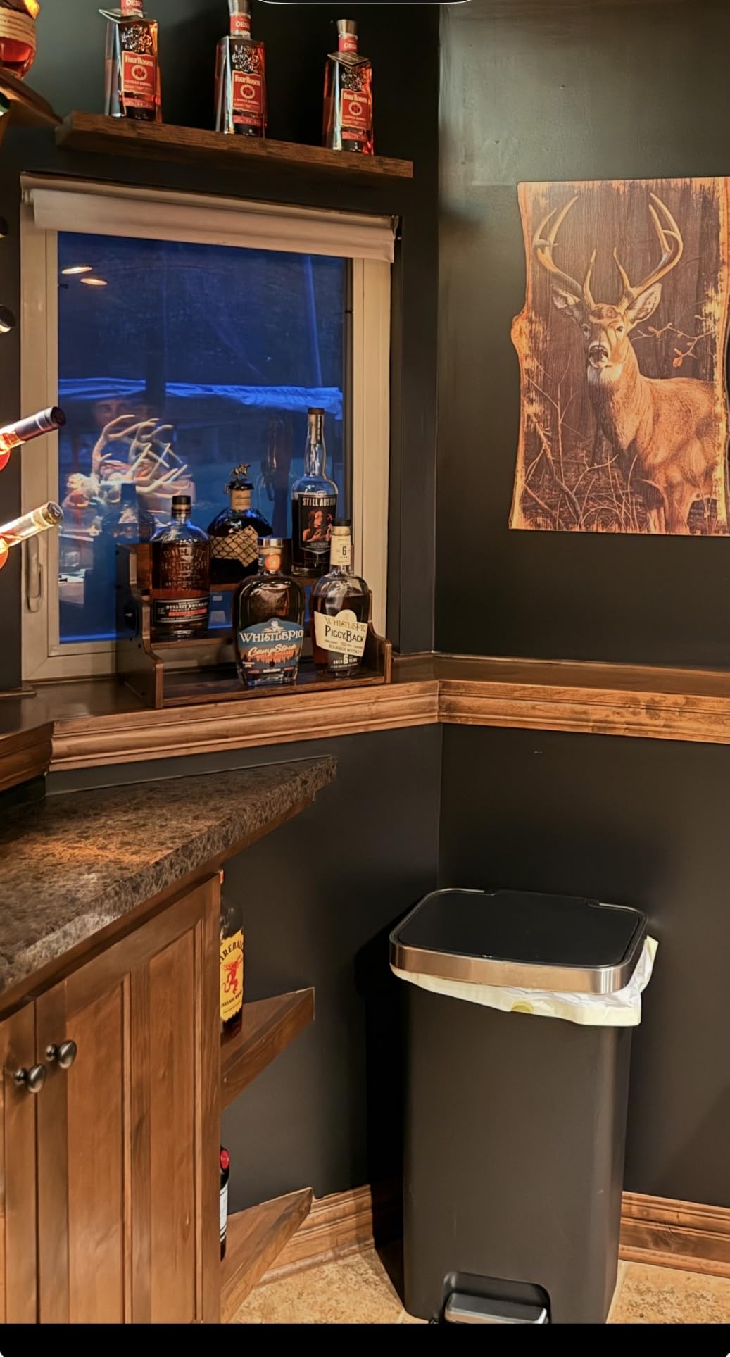 KLM Liquor Bottle Display Shelf, Coffee Syrup Rack Organizer, 3 Step Countertop Liquor Wine Rack, mini bar,liquor cabinet, Home Retro Bar Shelf Stand for Liquor Whiskey, Spirits customer photo 2