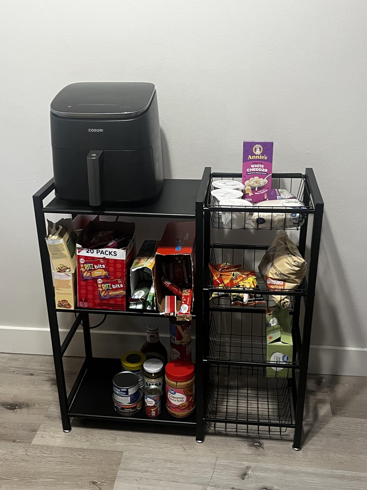 Hastatii Storage Rack Kitchen Baker's Rack - 3 Tiers 4 Baskets, Utility Coffee Bar, Air Fryer Stand with Steel Mesh Baskets customer photo 1