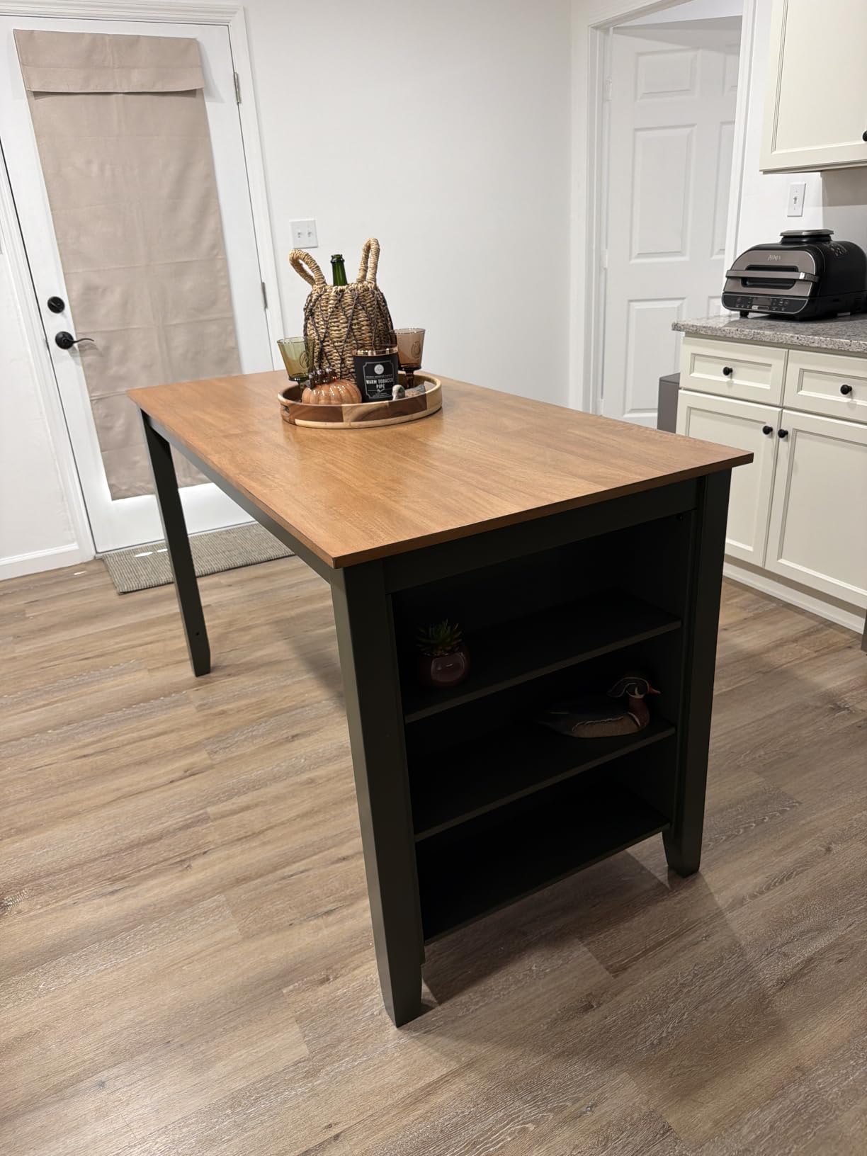Signature Design by Ashley Gesthaven Counter Height Dining Table, Kitchen Island Table with 3 Storage Shelves, Wood Construction, Seats Up to 4, Natural and Green, 60