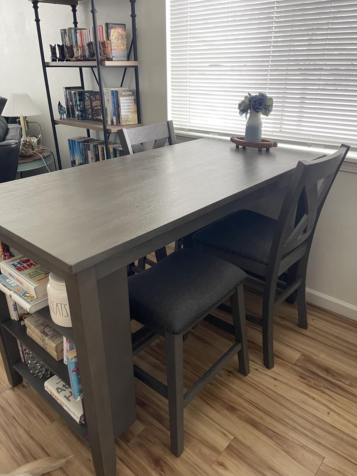 Signature Design by Ashley Gesthaven Counter Height Dining Table, Kitchen Island Table with 3 Storage Shelves, Wood Construction, Seats Up to 4, Natural and Green, 60