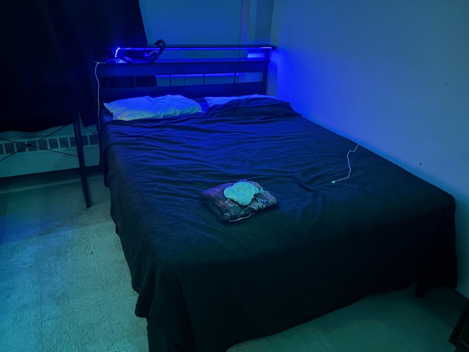 Furnulem Full Size Bed Frame, Storage Headboard, LED & Charger, Black Oak customer photo 2