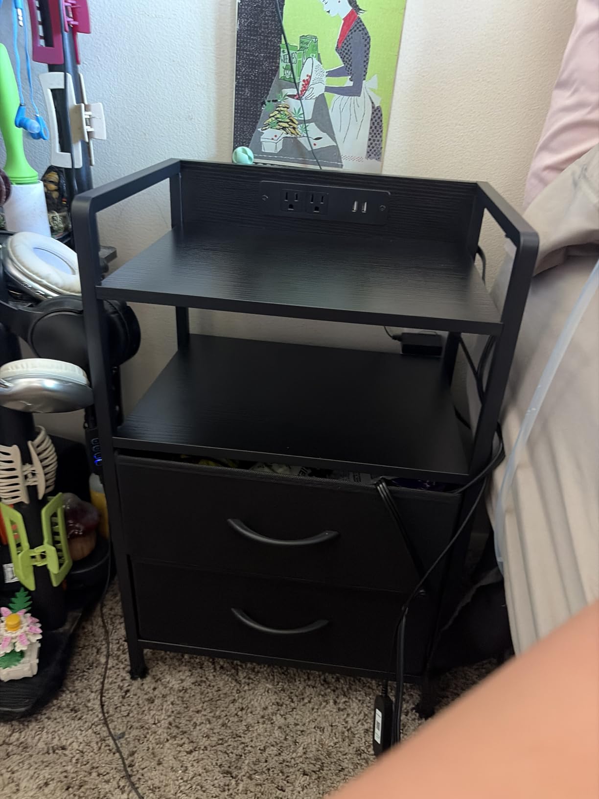 Lazzanto Nightstand with Rear Charging Station, LED Light, 2 Drawers, Black customer photo 1