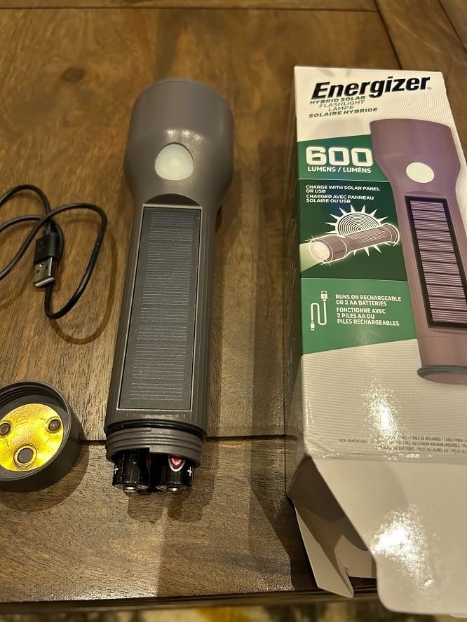Energizer S-600 LED Flashlight Rechargeable Solar and AA Battery Power Options, Super Bright IPX4 Water Resistant Flashlights High Lumens for Emergencies, Outdoors, DIY customer photo 2
