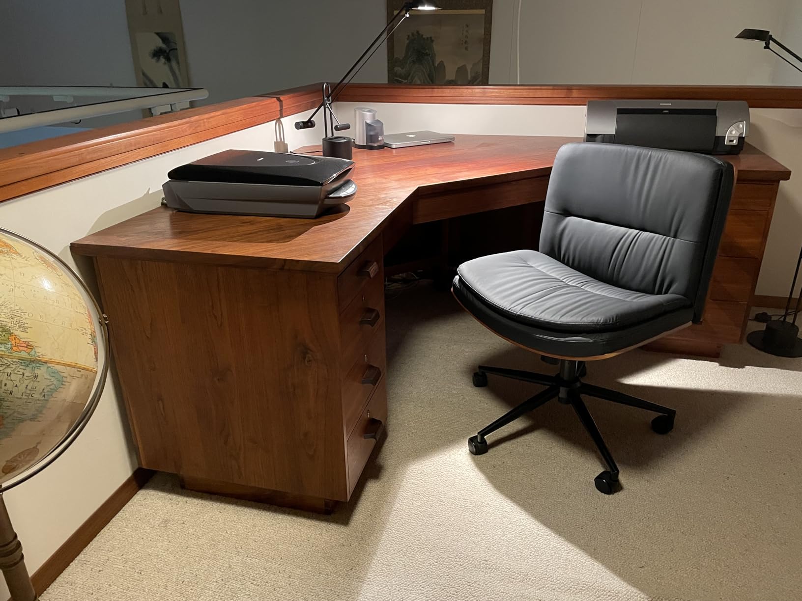Armless Modern Walnut Office Desk Chair with Wheels, Adjustable Wide Swivel Task Chair, Ergonomic Cross Legged Fabric Chair for Conference Room, Home Office (Black) customer photo 2