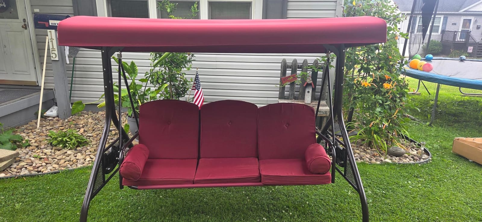 HOMREST 3 Seat Porch Swing with Adjustable Canopy, Patio Swing with Stand customer photo 1