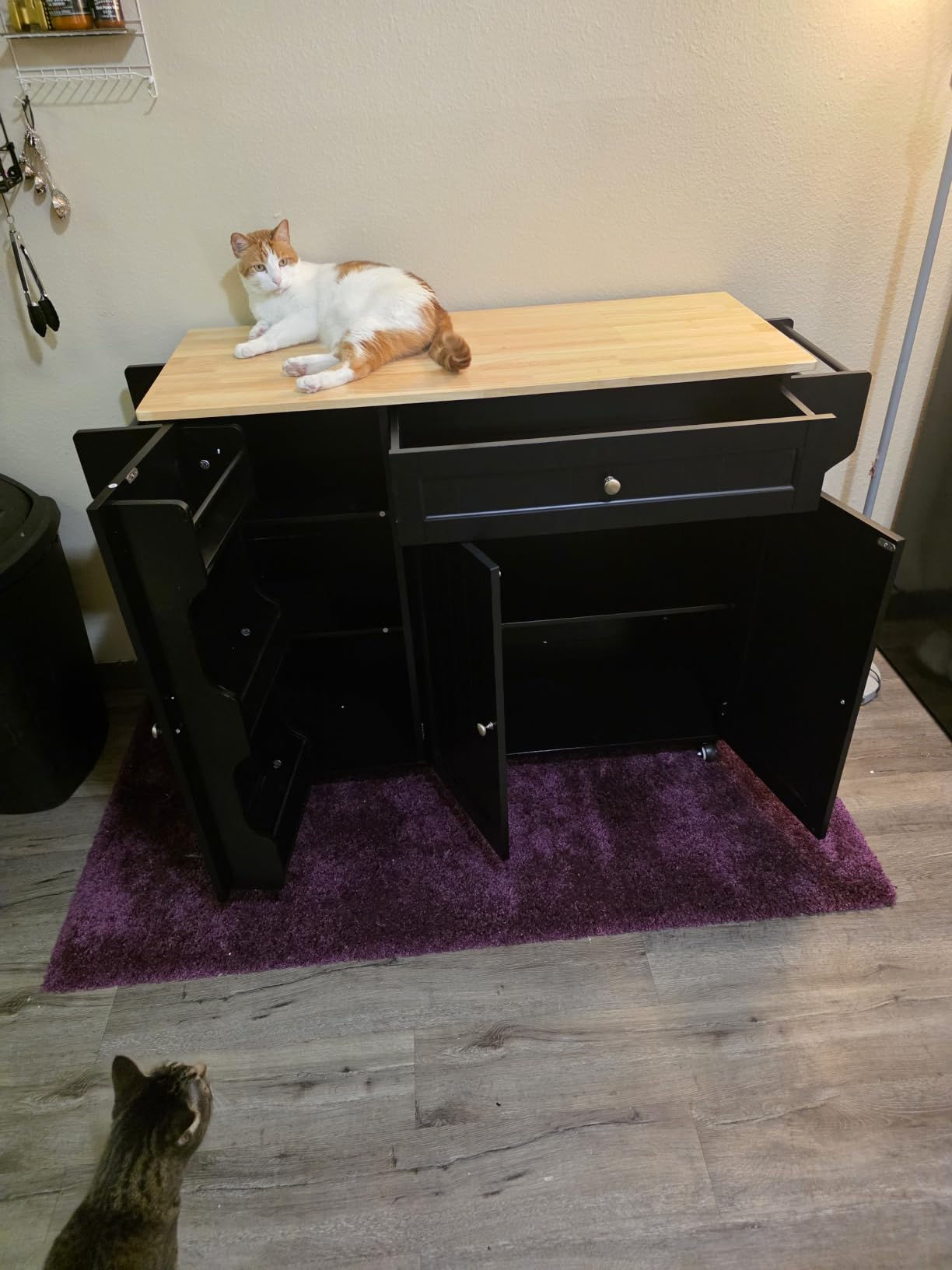 Ahomly Rolling Kitchen Island with Storage, Drop Leaf and Drawer, White customer photo 1