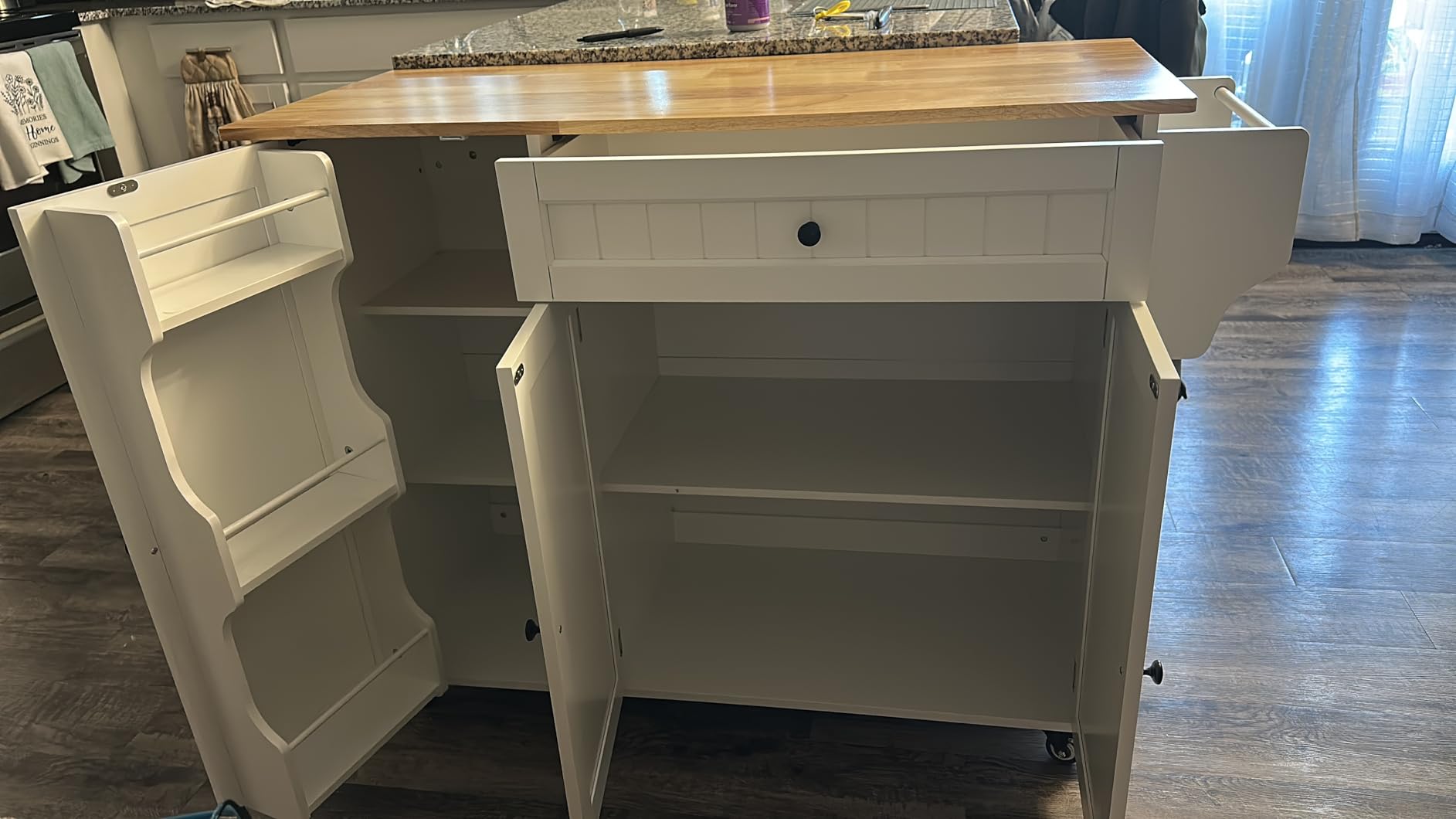 Ahomly Rolling Kitchen Island with Storage, Drop Leaf and Drawer, White customer photo 2