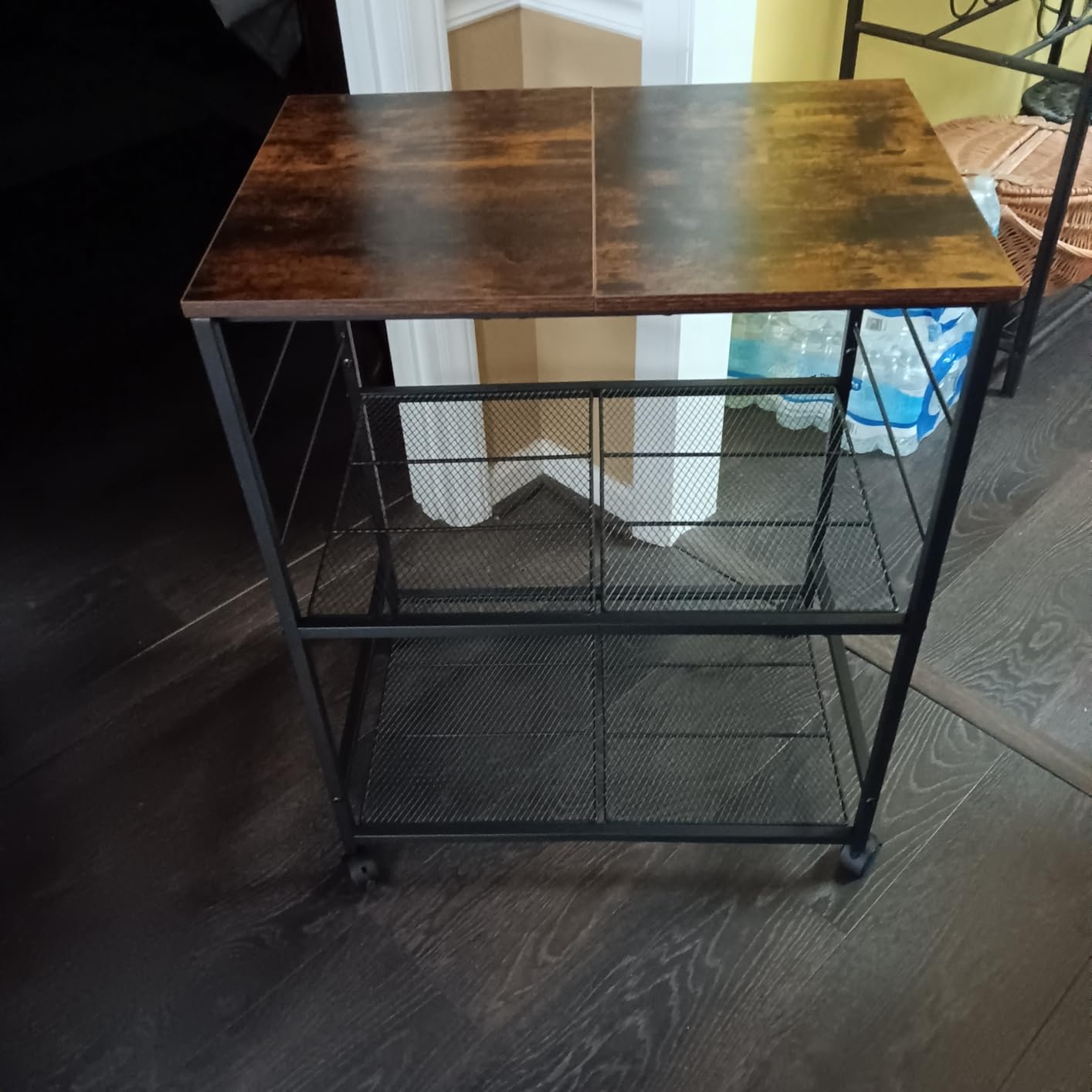 ThreeHio Rolling Kitchen Microwave Cart, 3 Tier Microwave Table Stand with Storage, Kitchen Utility Cart on Lockable Wheels, Small Coffee Station Shelf Rack Organizer for Living Room Office, Balcony customer photo 2