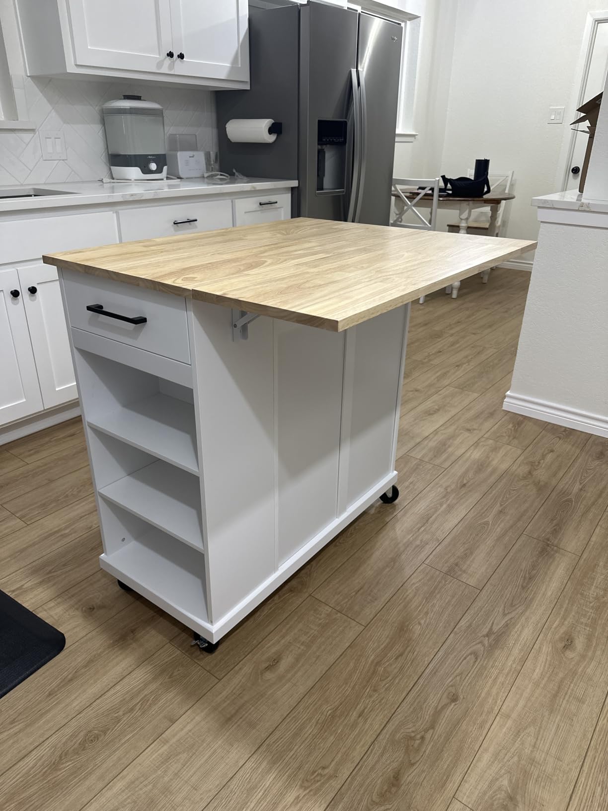 Yaheetech Kitchen Island Cart with Storage, Drop Leaf, Open Shelves, Black customer photo 2
